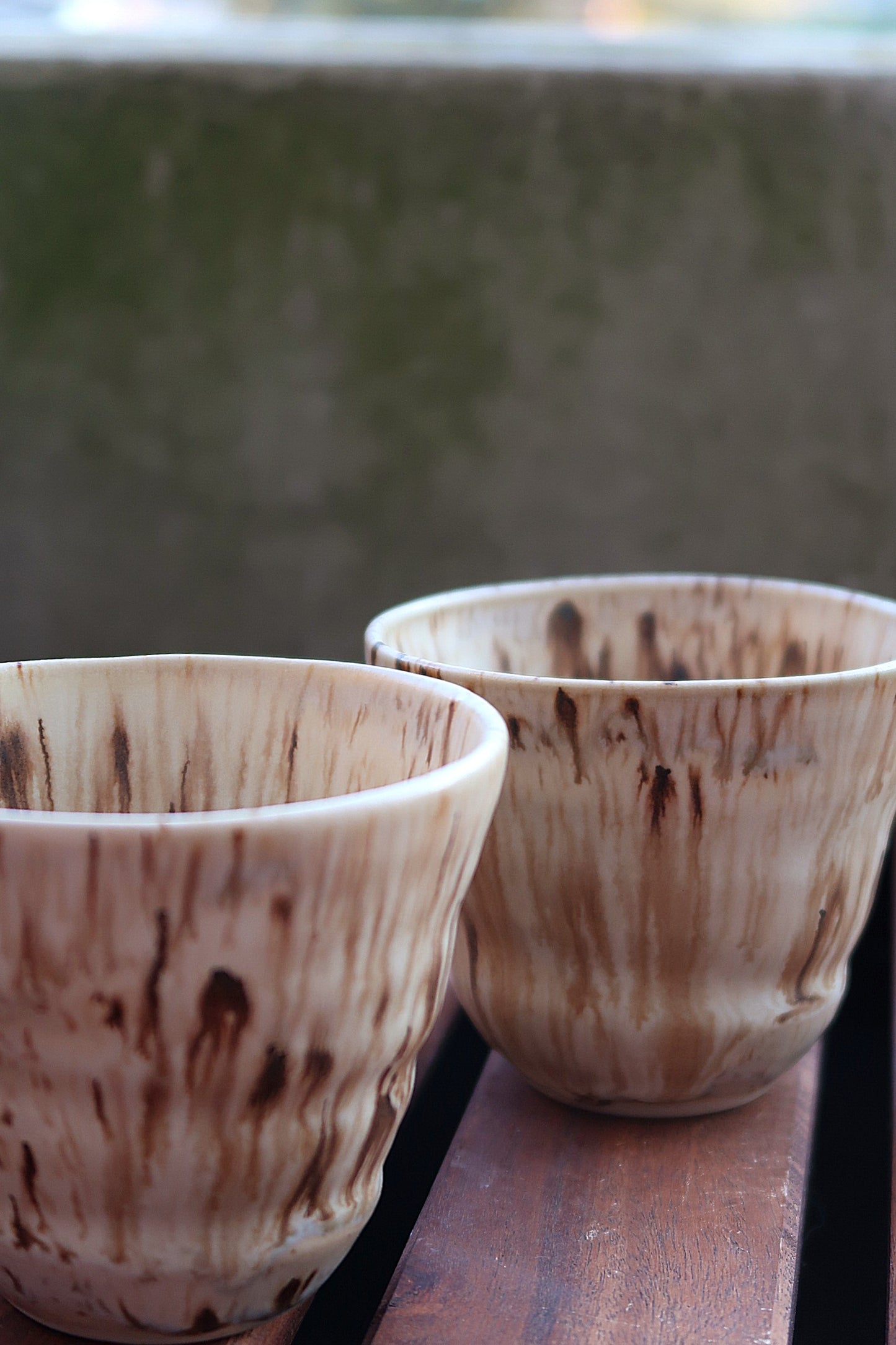 wavy cups in birch, dark green & brown